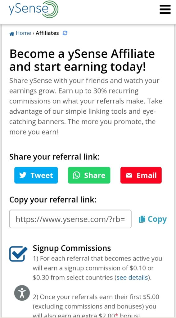 ysense refer and earn